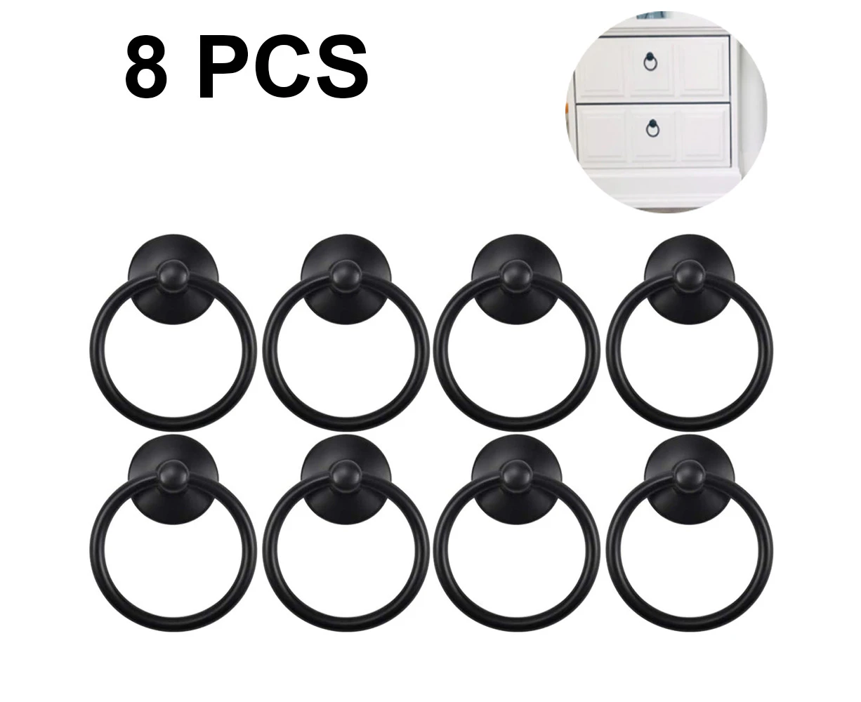 8PCS Vintage Cabinet Ring Knobs Round Antique Drawer Pulls Handle for Door Cupboard Drop Dresser Single Hole