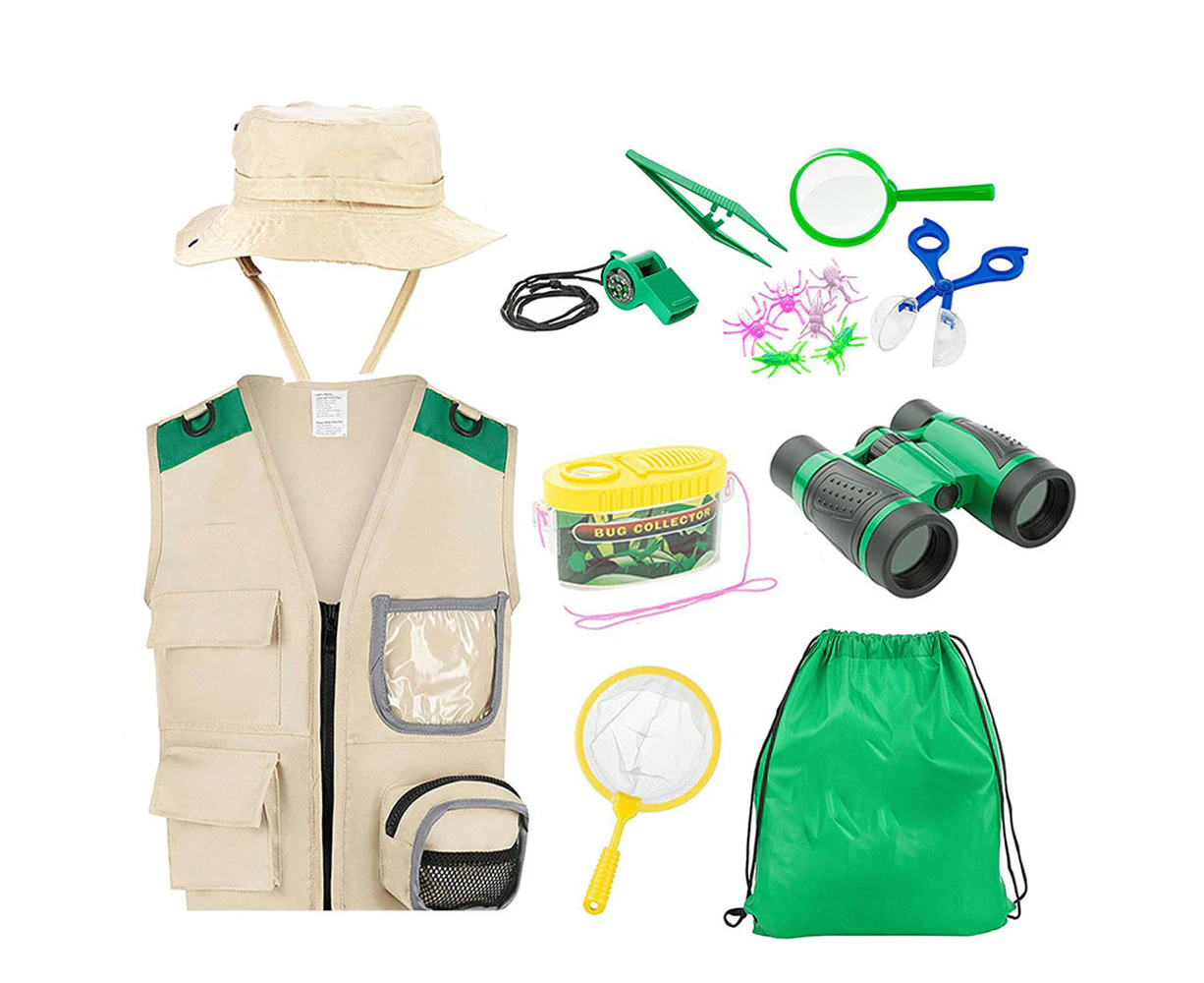 LOYOUTH Kids Adventure Kit Outdoor Explorer Kit Early Educational Toy with Safari Vest Hat Insect Box Binoculars Magnifying Glass Butterfly Net