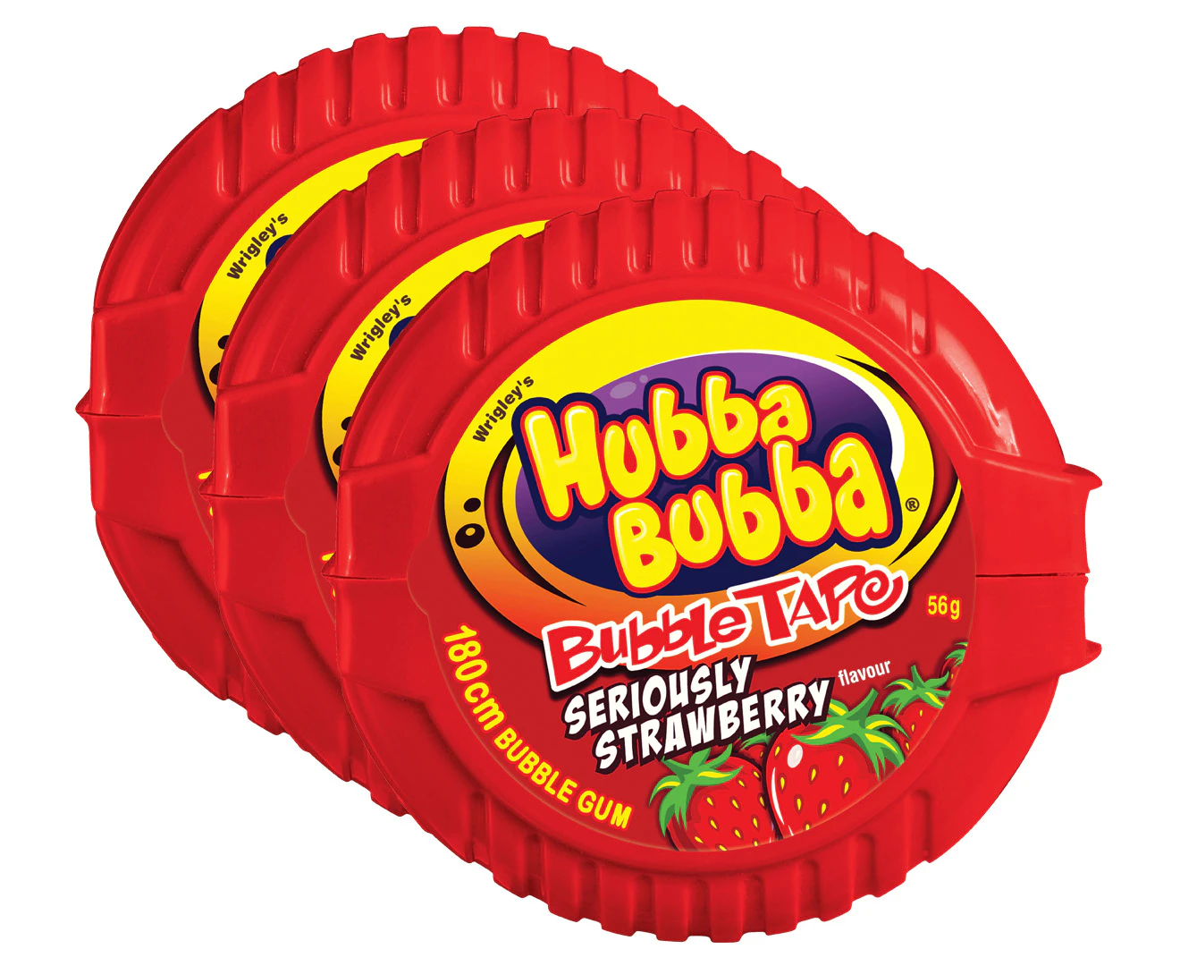 3 x Wrigley's Hubba Bubba Bubble Gum Tape Seriously Strawberry 56g