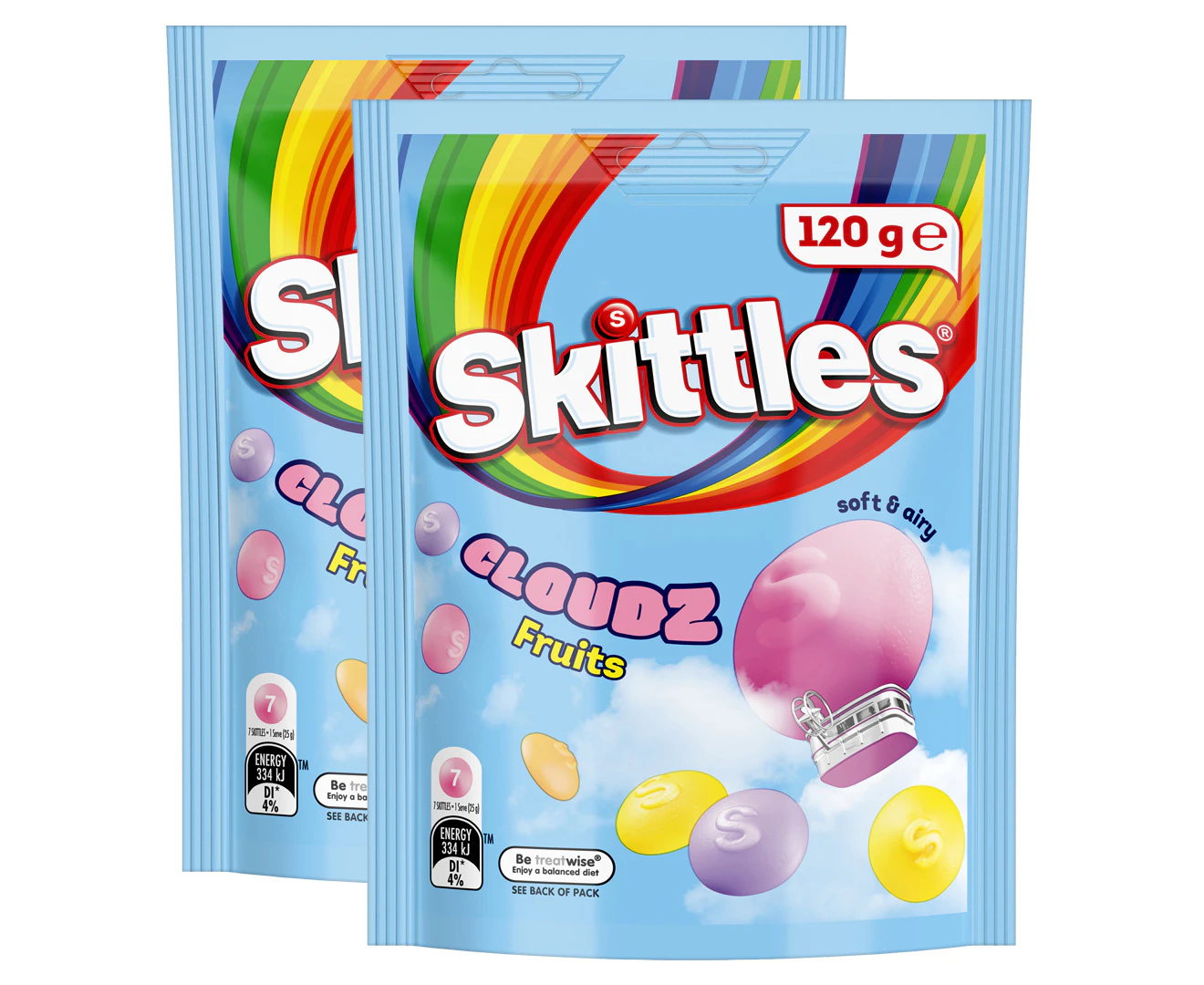 2 x Skittles Cloudz Fruits Chewy Lollies 120g