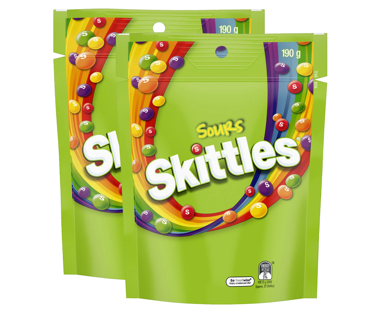 2 x Skittles Sours Chewy Lollies 190g