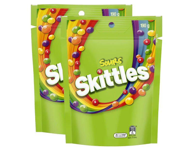 2 x Skittles Sours Chewy Lollies 190g