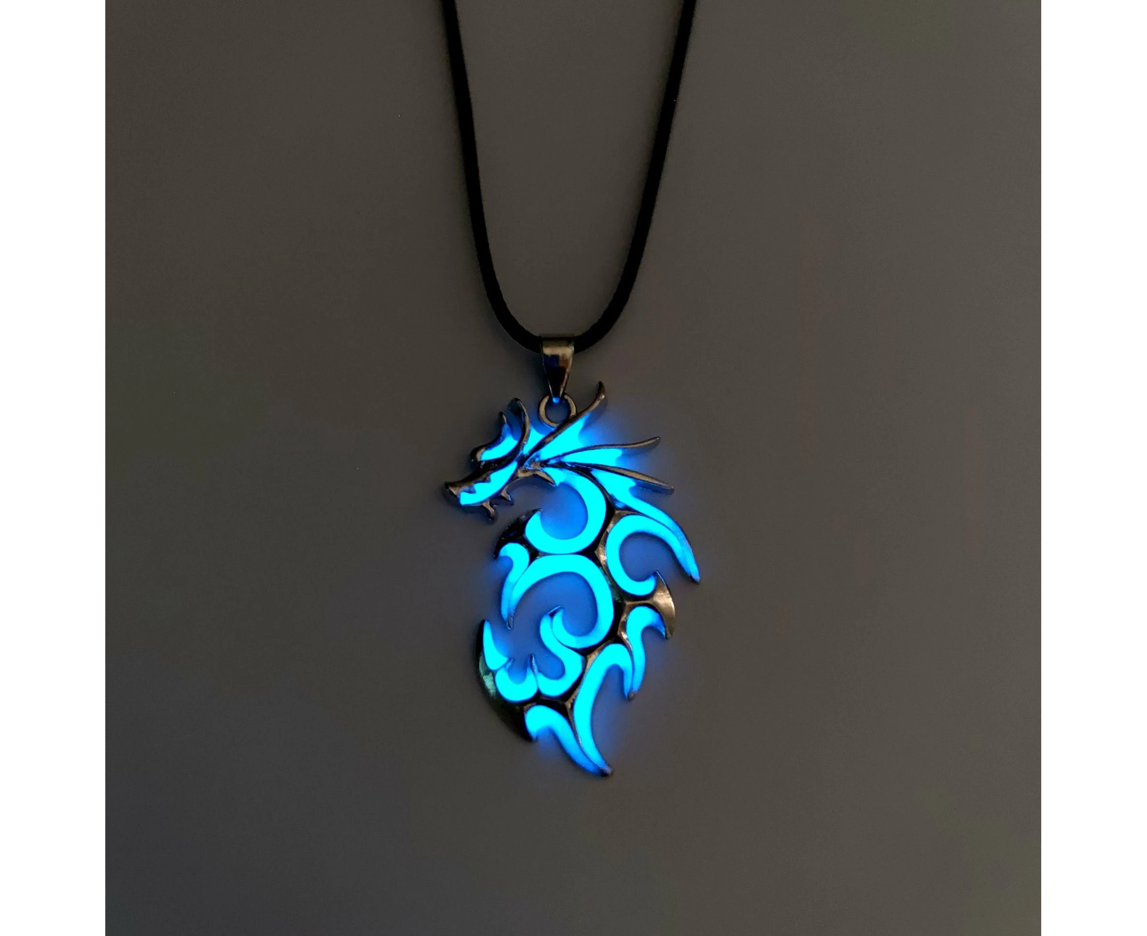 Tribal Flame Glow in the Dark Dragon Pendant and Chain