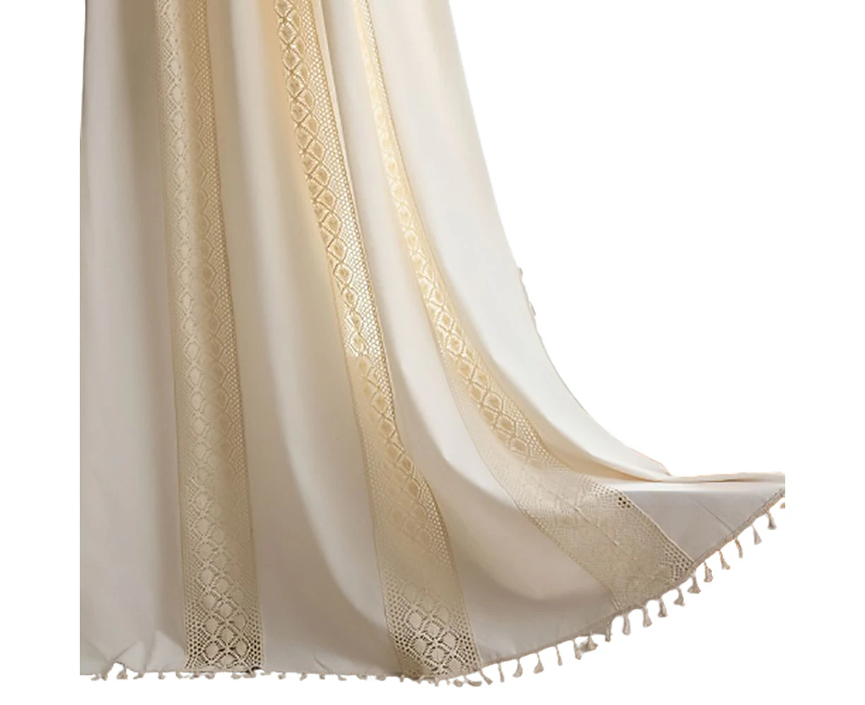 Bistro Curtain Boho Style Beige With Tassel Opaque Cotton Linen