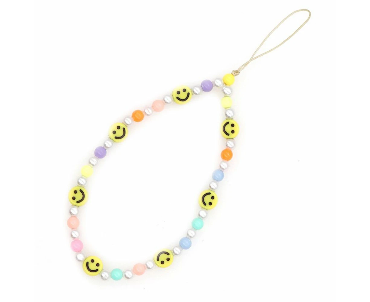 Imitation Pearl Mobile Phone Chain lanyard Smiley Beaded