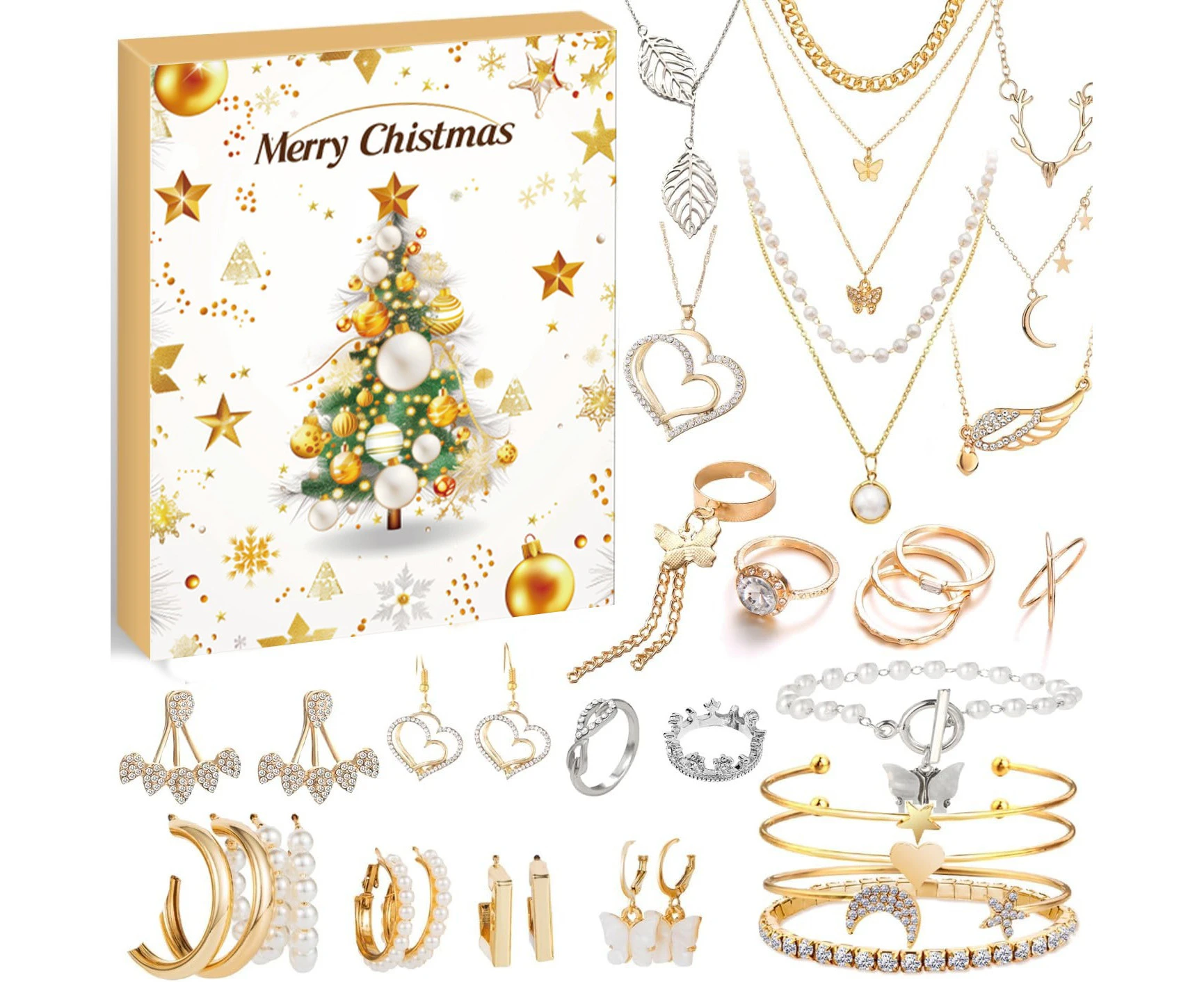 Jewelry Advent 24 Day Countdown To Christmas Calendar Fashion Bracelet Necklace Earring Rings