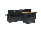 vidaXL 5 Piece Garden Sofa Set with Cushions Black Poly Rattan