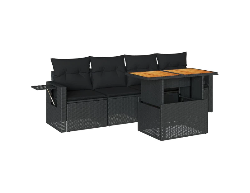 vidaXL 5 Piece Garden Sofa Set with Cushions Black Poly Rattan