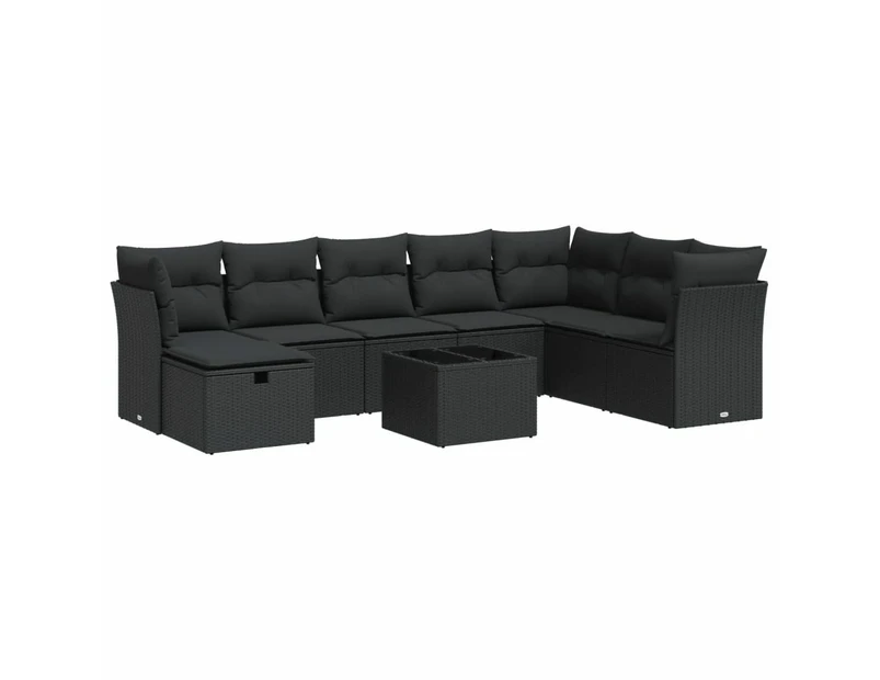 vidaXL 9 Piece Garden Sofa Set with Cushions Black Poly Rattan