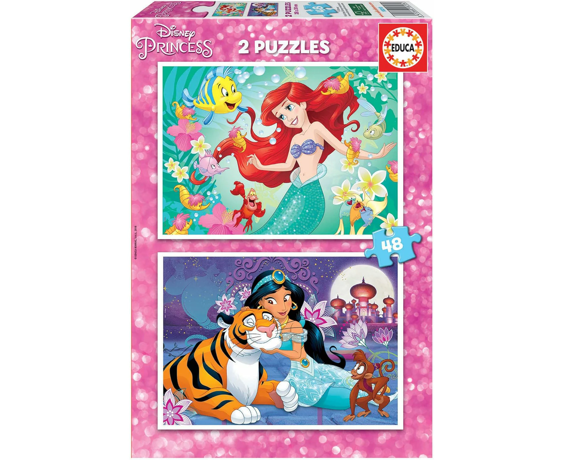 Educa Disney Princess, Ariel The Mermaid, Aladdin, Multicoloured - Puzzle Set - 2 x 48 Piece Puzzles | Perfect Christmas Present