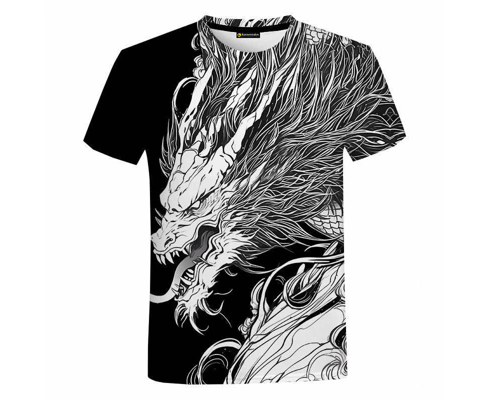 Chinese Dragon Print Blue and Gold Shirt