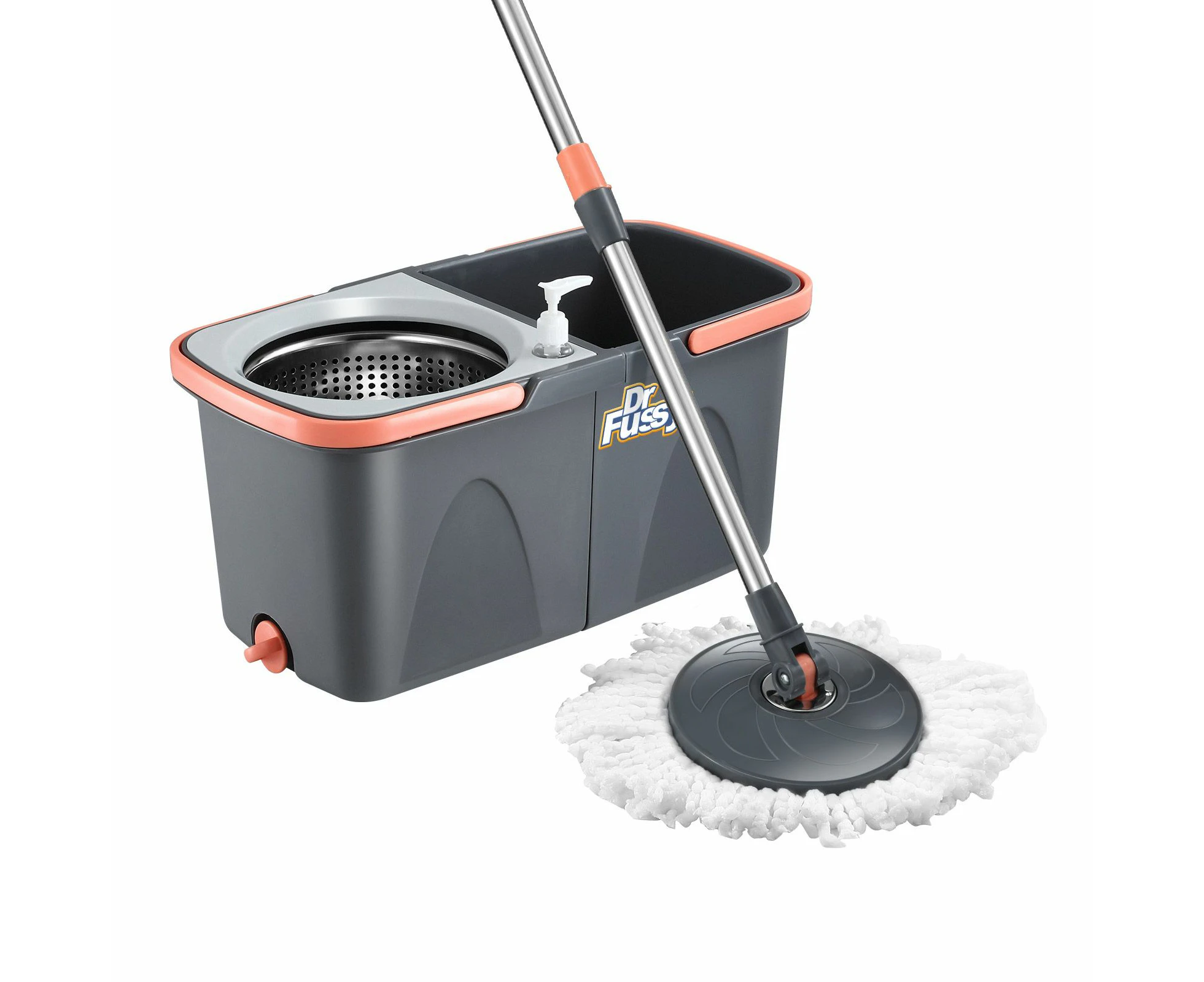 Spin Mop and Twin Bucket Set Tile Wood Floor Cleaner 4 Microfibre Heads Magic Dry Twist Separate Stackable Cleaning System