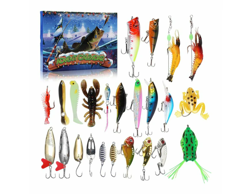 Fishing Advent Calendar, 24 Days of Christmas Countdown Calendar with Fishing Lures Set for Fisher Men Dad