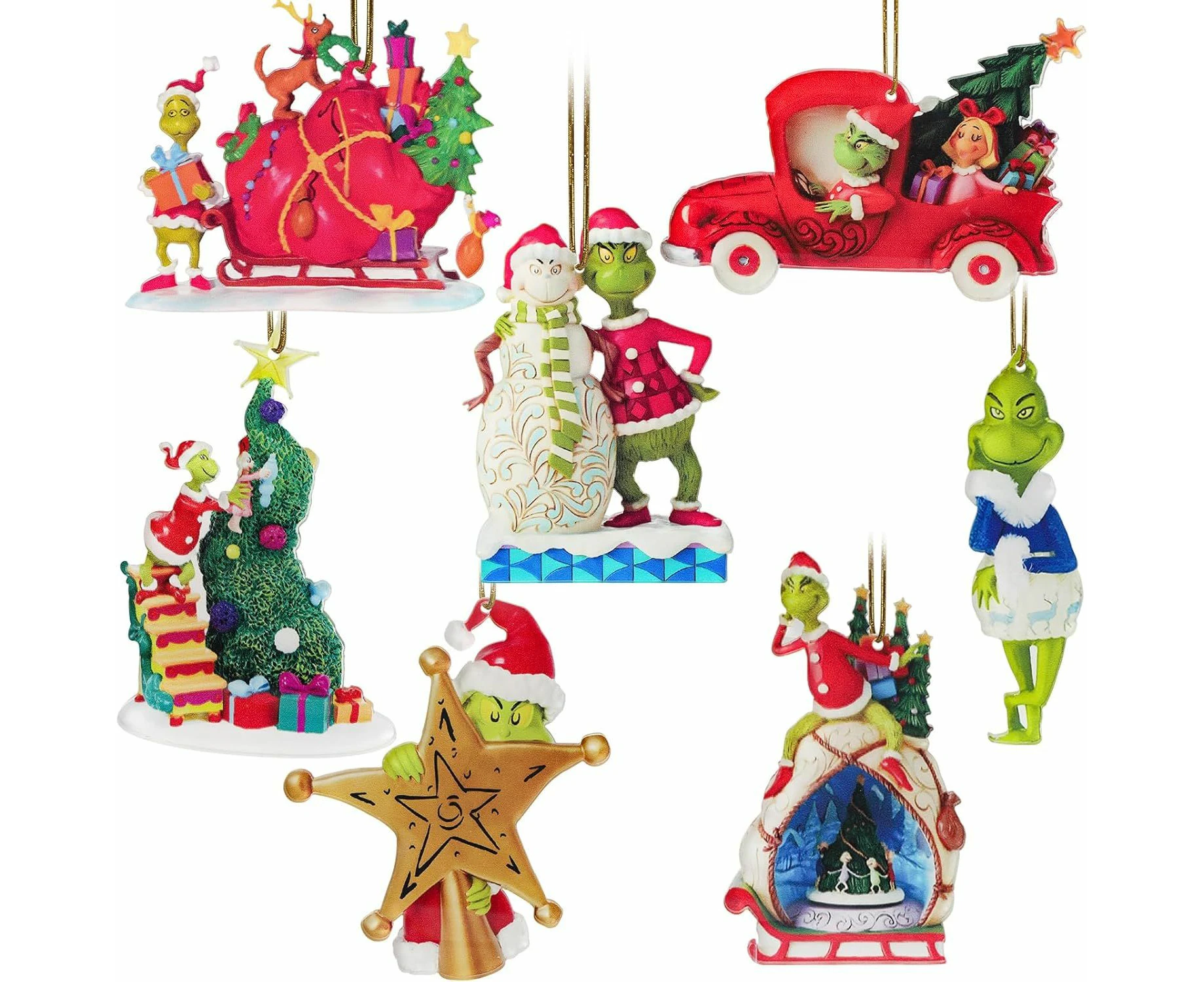 20pcs Christmas Tree Grinch Acrylic Pendant  Funny Green Accessories Christmas Pendants Hanging