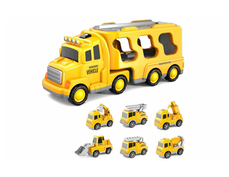 Kid Transport Toy Truck Set with 6 Mini Cars LED Sound Vehicle-Yellow