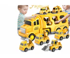 Kid Transport Toy Truck Set with 6 Mini Cars LED Sound Vehicle-Yellow