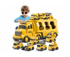 Kid Transport Toy Truck Set with 6 Mini Cars LED Sound Vehicle-Yellow