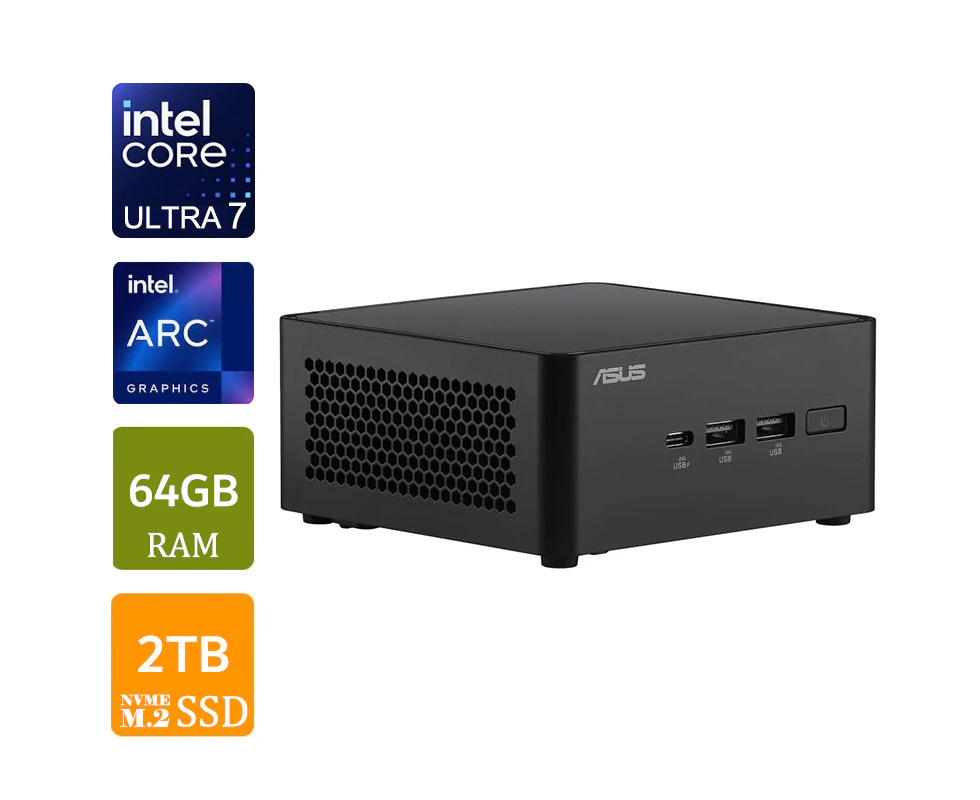 Asus NUC 14 Pro Mini PC, Intel Core Ultra 7, 64GB RAM, 2TB NVMe SSD, W11P, Tall Kit [RNUC14RVHU700000I-P8]