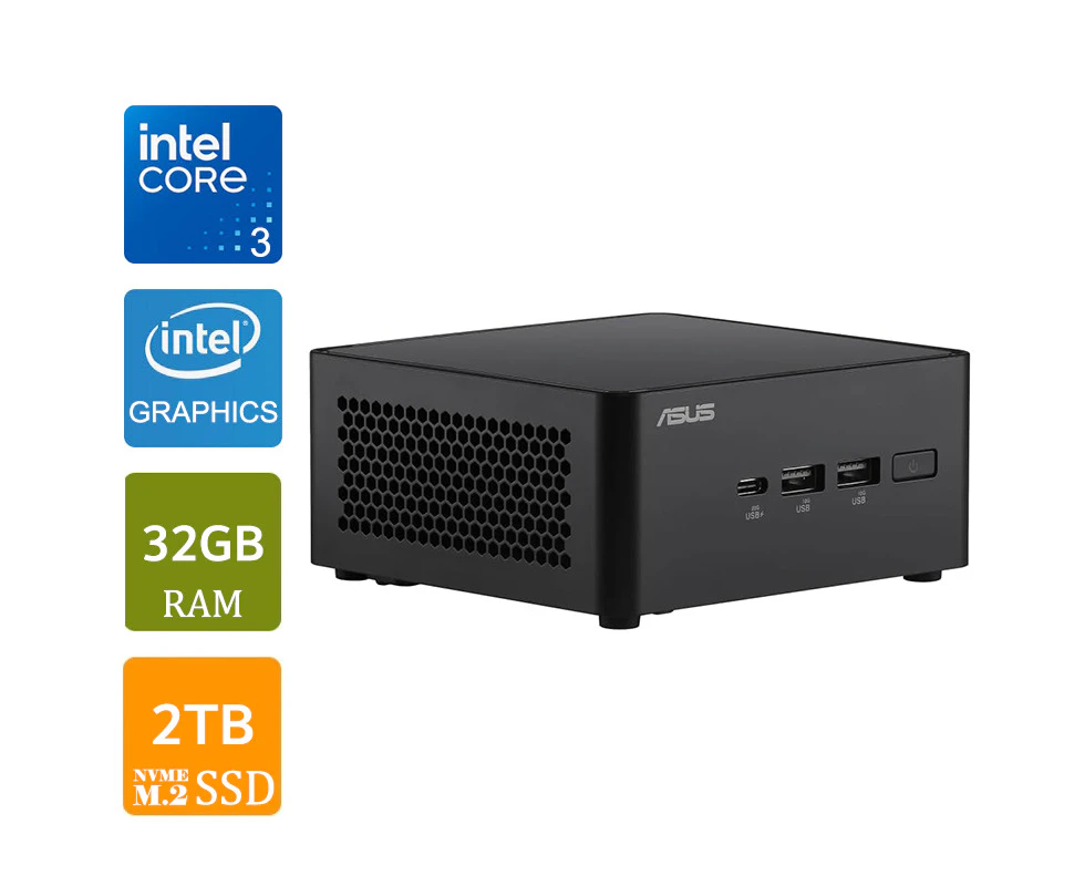 Asus NUC 14 Pro Mini PC, Intel Core 3 100U, 32GB RAM, 2TB NVMe SSD, W11P, Tall Kit [RNUC14RVHI300000I-P7]