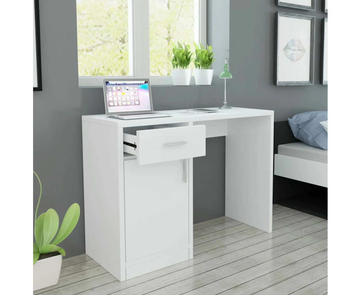 Desk with Drawer and Cabinet White 100x40x73 cm