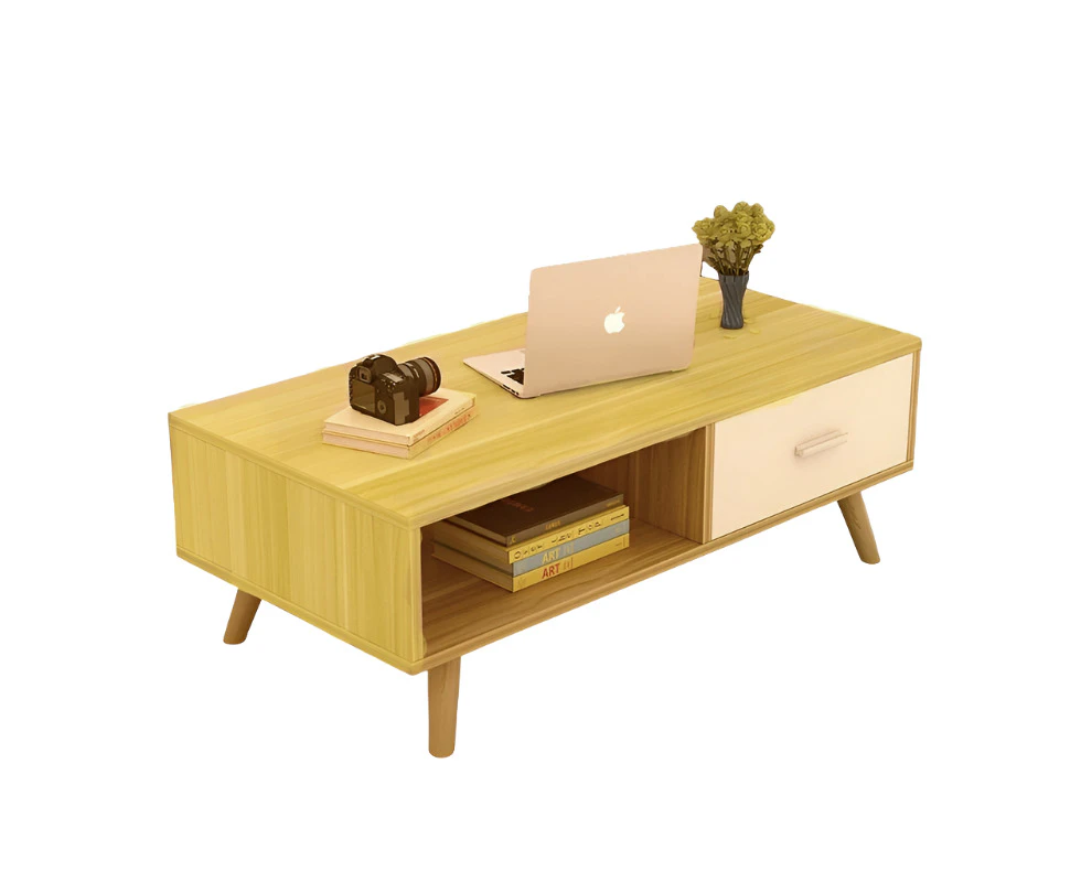 NNECN Coffee Table with Storage Drawer and Open Shelf