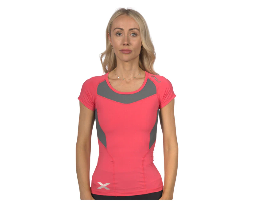 2XU Women's Base compression S/S Top - Tangerine / Grey