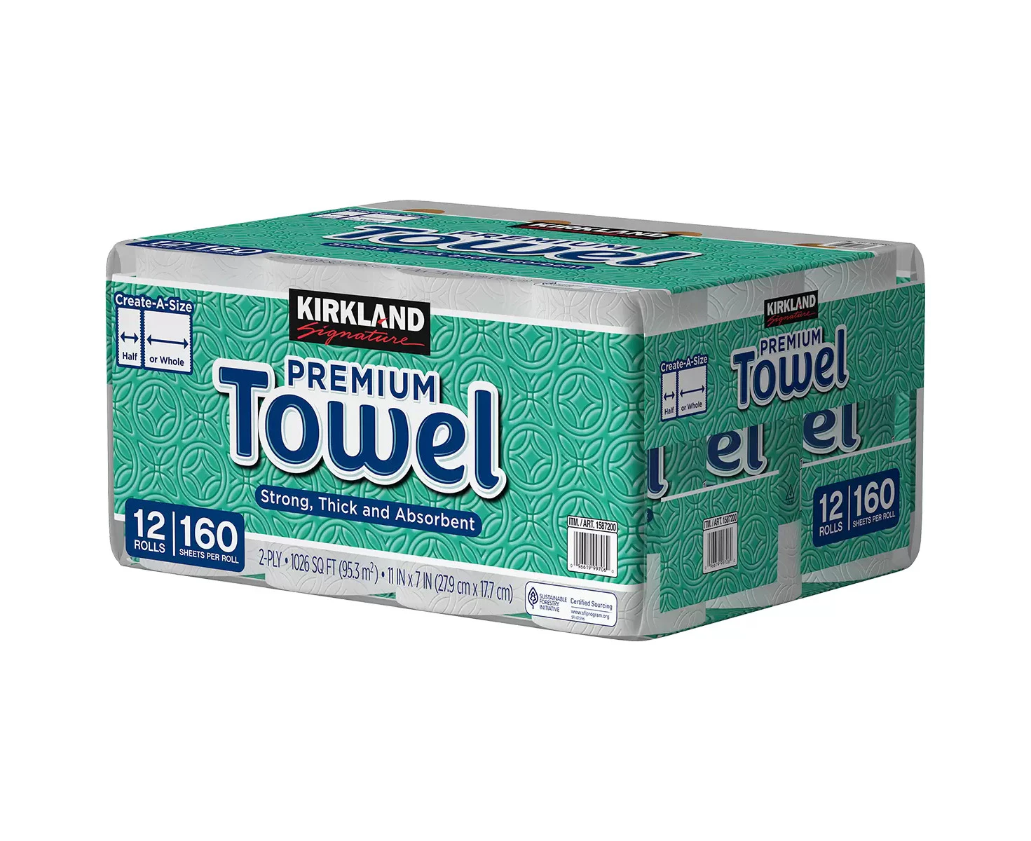 12 X Kirkland Paper Towel Tissue Rolls 2-Ply 160 Sheets Strong Thick White Roll