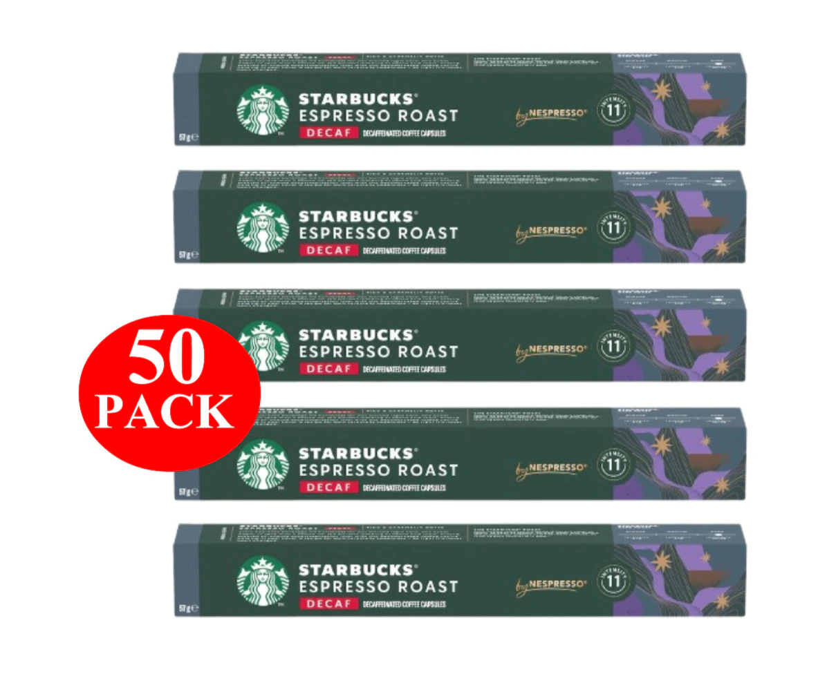 Starbucks By Nespresso Decaf Espresso Roast Coffee Pods Capsules 50 Pack