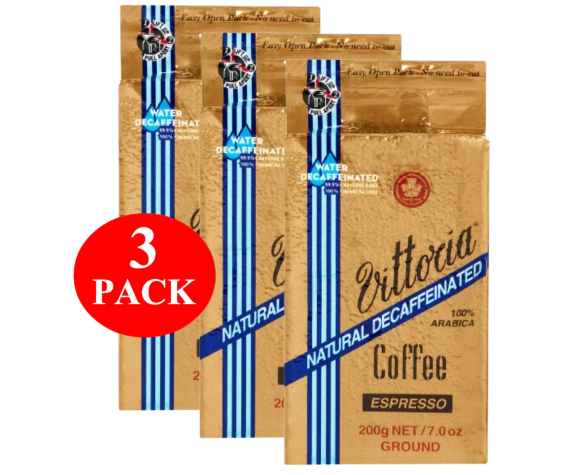 3 x Vittoria Decaffeinated Ground Coffee Espresso 200g