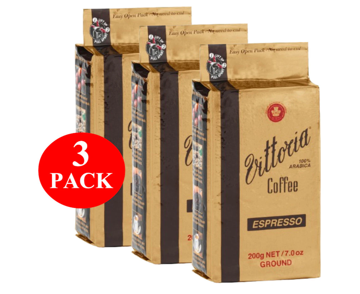 3 x Vittoria Espresso Ground Coffee 200g