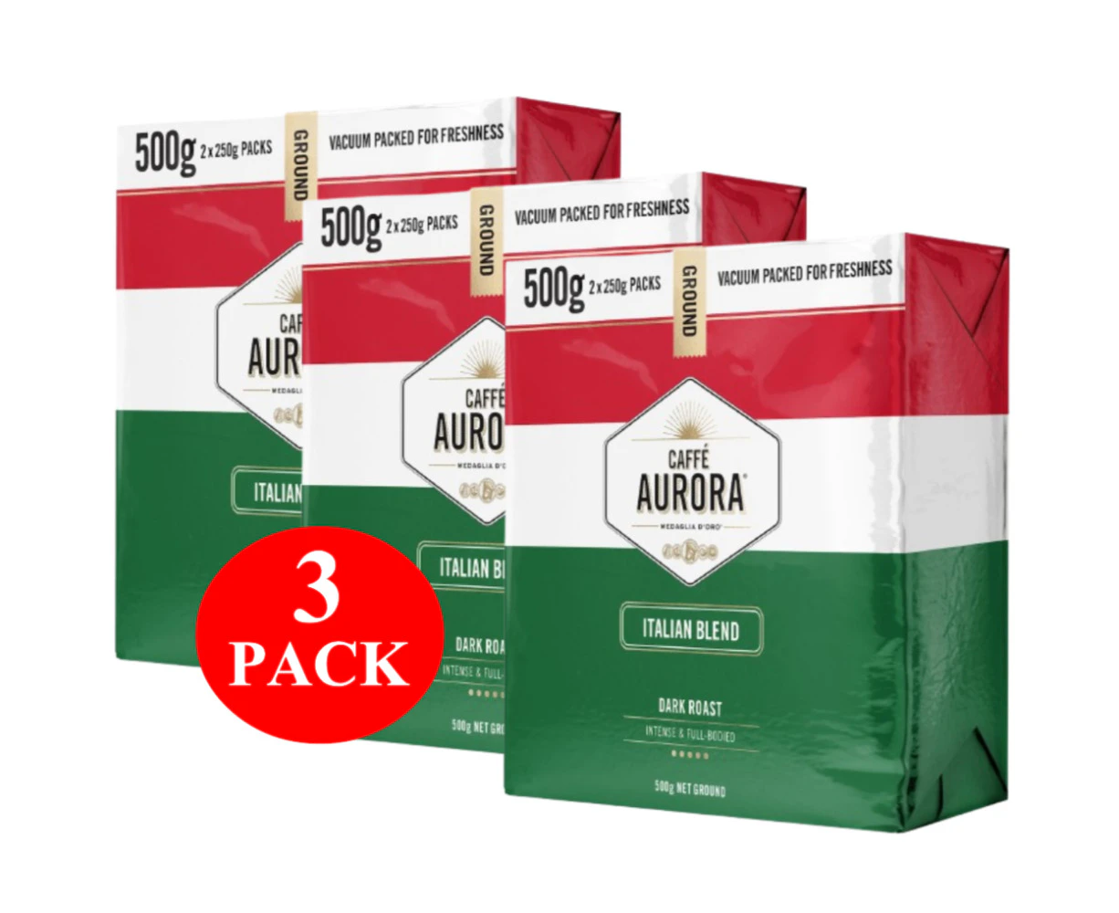 3 x Caffe Aurora Ground Coffee Italian Blend 500g