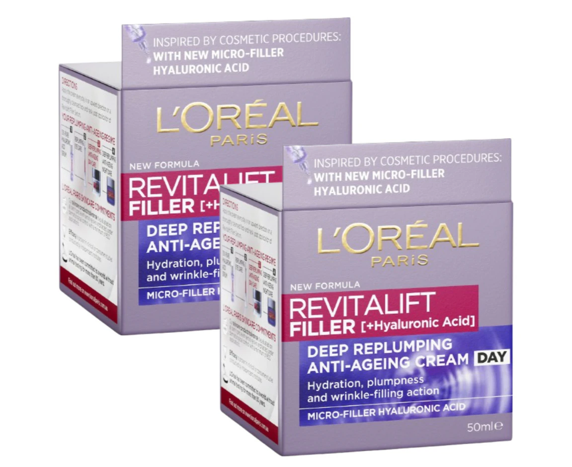 2 x L'oreal Paris Revitalift Filler Day Cream 50ml