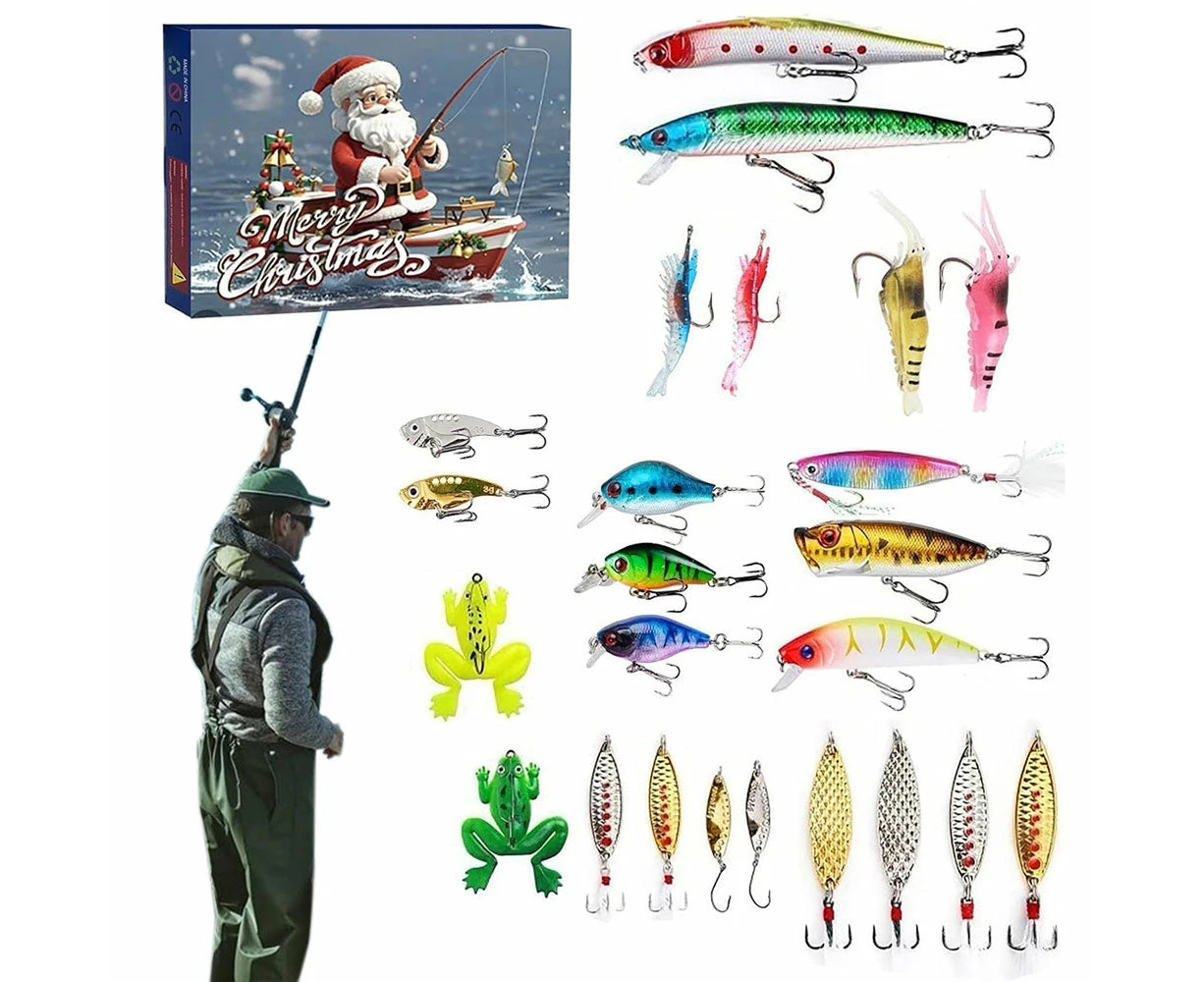 24 Days Fishing Christmas Advent Calendar Fishing Tackle Christmas Countdown Xmas Fishing Lures Set for Fishing Lover