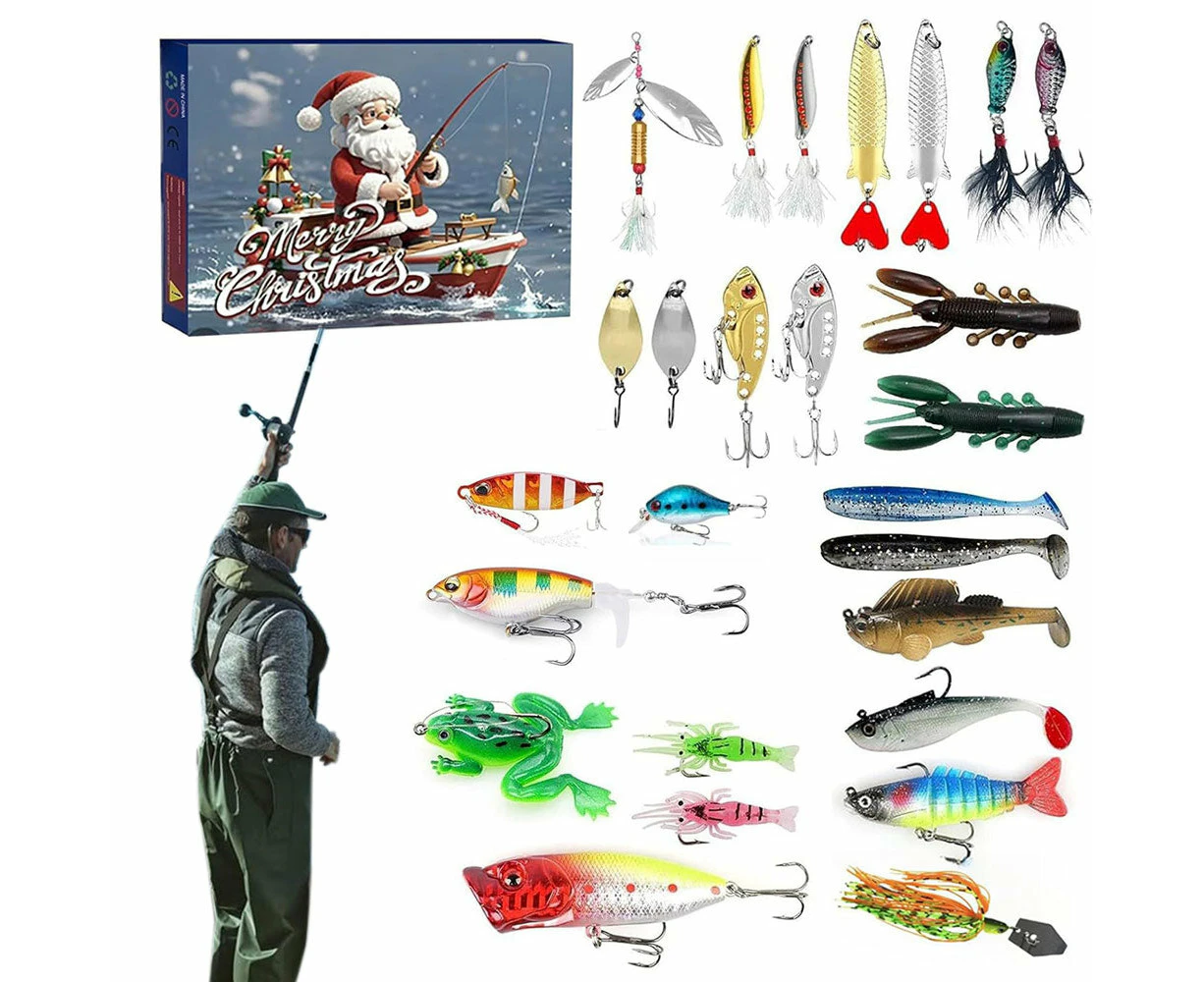 26 Days Fishing Christmas Advent Calendar Fishing Tackle Christmas Countdown Xmas Fishing Lures Set for Fishing Lover