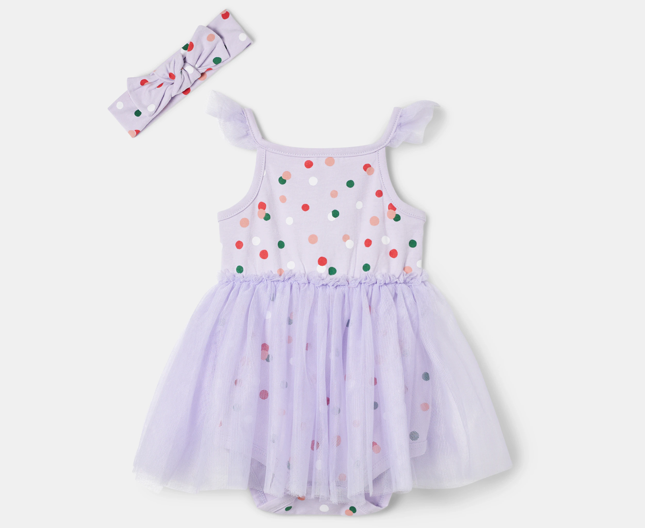 Gem Look Baby Girls' Holiday Polka Dots Tutu Bodysuit 2-Piece Set - Lilac