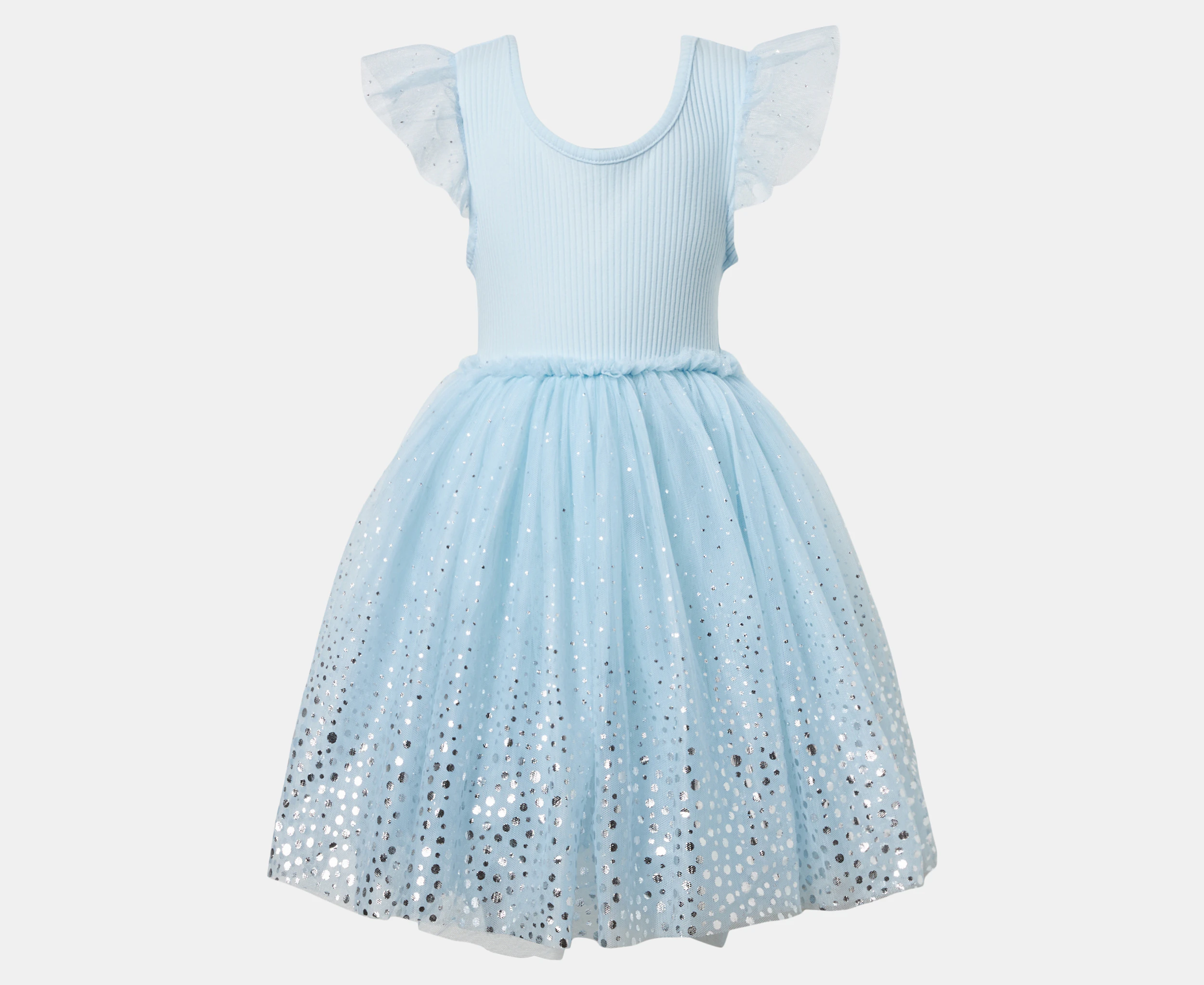 Gem Look Girls' Ribbed Top Layered Sequins Tutu Dress - Soft Blue