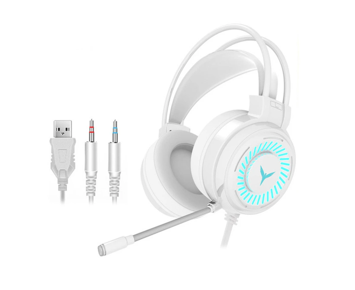 Windyhope G58 LED Light Gaming Headset Stereo Wired Bass Headphone with Mic for PC/Laptop-White