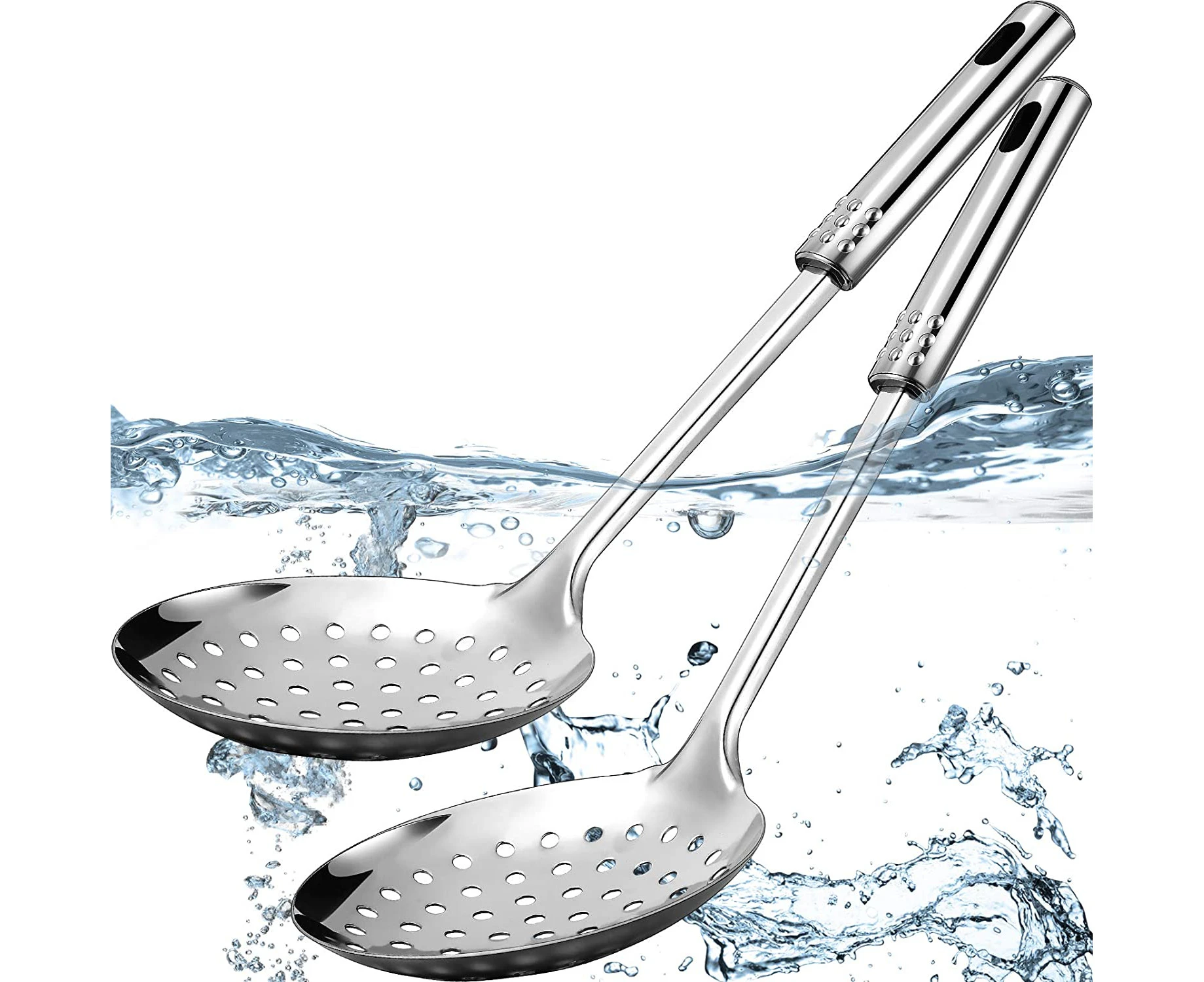 2 Pieces Stainless Steel Cooking Colander Skimmer Slotted Spoon Kitchen Strainer Ladle with Long Handle for Kitchen Cooking Baking, 34cm