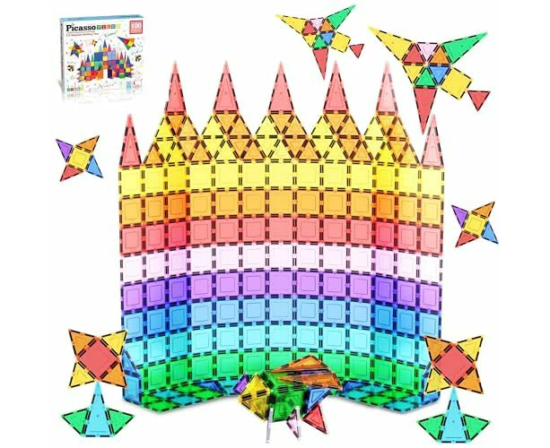 Picassotiles 100 Piece Set 100pcs Magnet Building Tiles Clear Magnetic 3d Building Blocks Construction Playboards