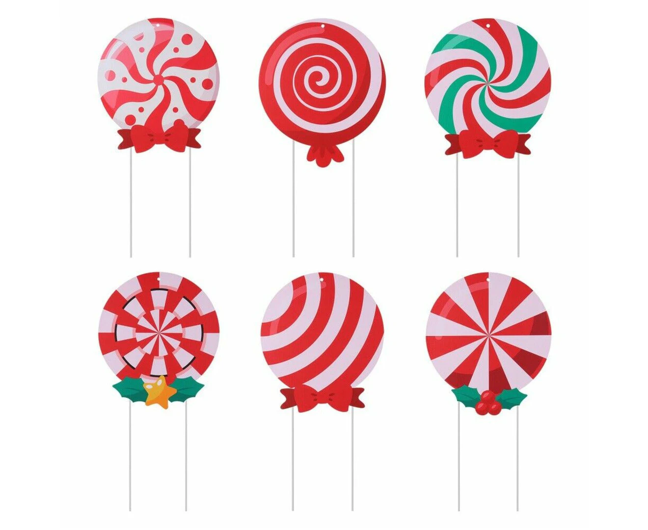 6x Christmas Candy Yard Signs Stakes Home Garden Signs Xmas Outdoor Decorations