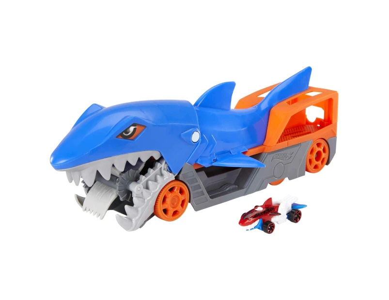 Hot Wheels Shark Chomp Transporter Playset With One 1:64 Scale Car For Kids 4 To 8 Years Old, Shark Bite Hauler