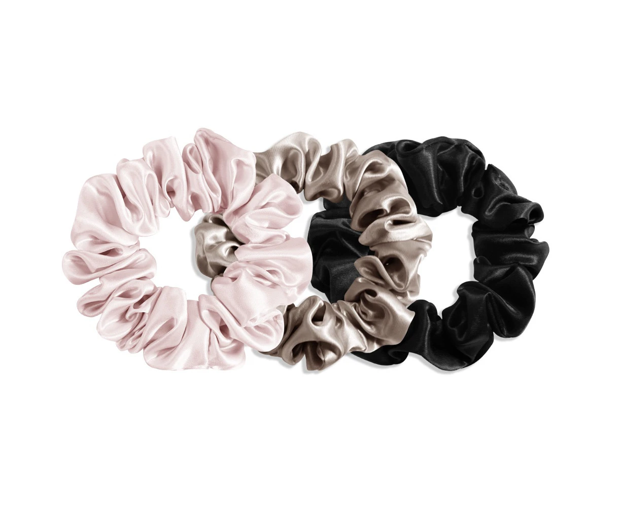 QIYUE 3.5*3Pcs Comfortable Small Silk Scrunchy Skinny Hair Ties Ropes Elastics Ponytail(CherrypinkLightgoldBlack)