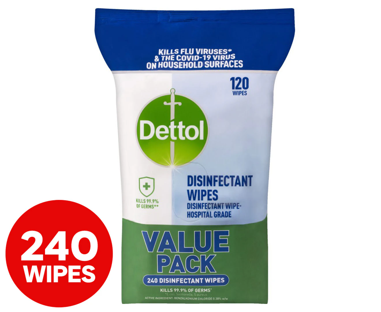 Dettol Hospital Grade Disinfectant Surface Wipes Fresh 240pk (2 x 120pks)