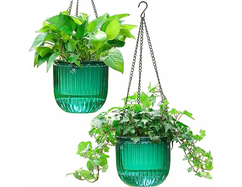 Melphoe 2 Pack Self Watering Hanging Planters Indoor Flower Pots,18.5 Inch Outdoor Hanging Basket,Plant Hanger With 3Hooks Drainage Holes For Garden Home