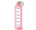 Water bottle glass with silicone sleeve, water bottle with time stamp, transparent borosilicate glass water bottle, monitor your daily drink