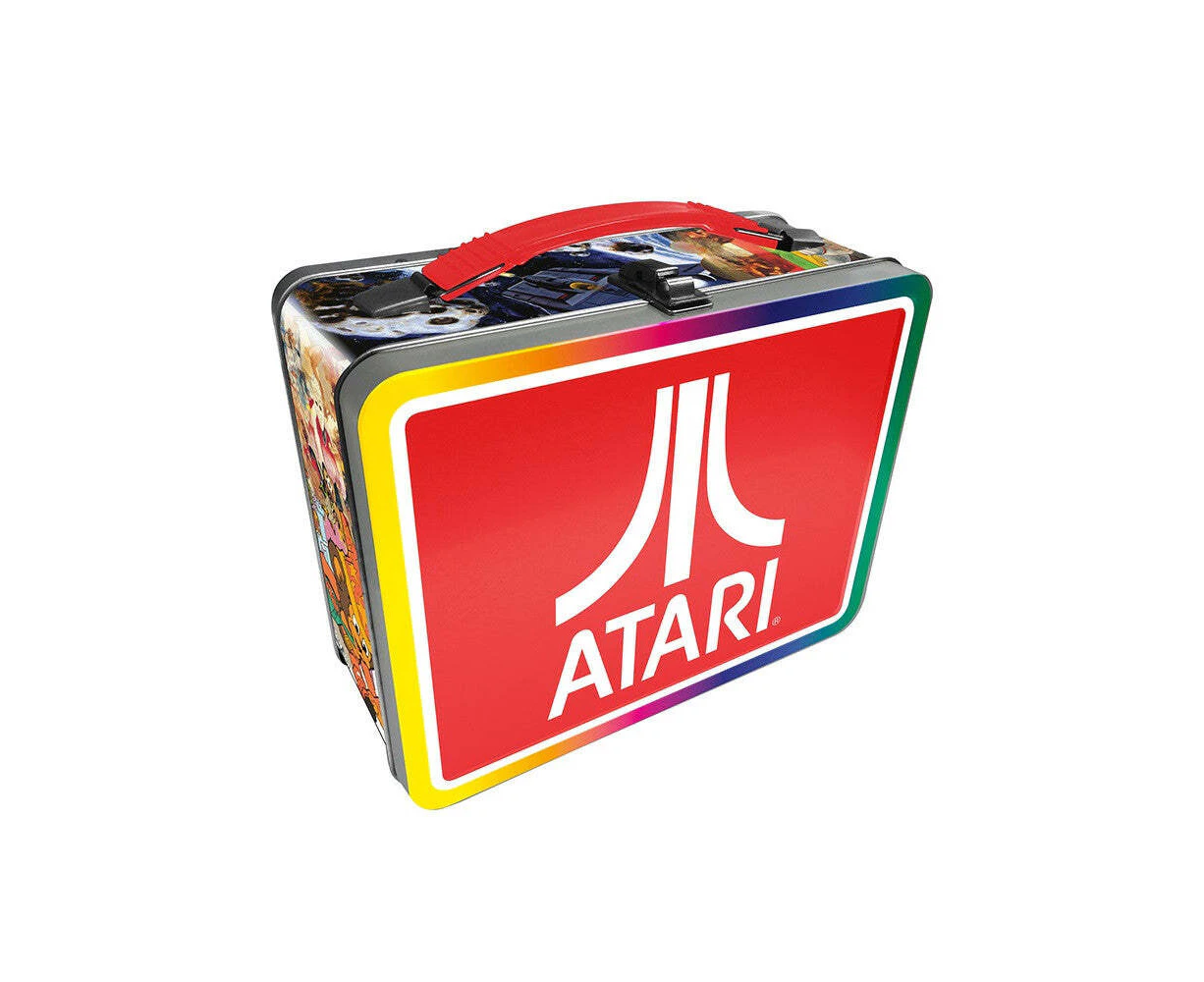 Aquarius Tin Carry All Atari Fun Box Food Storage Lunchbox w/Handle Square