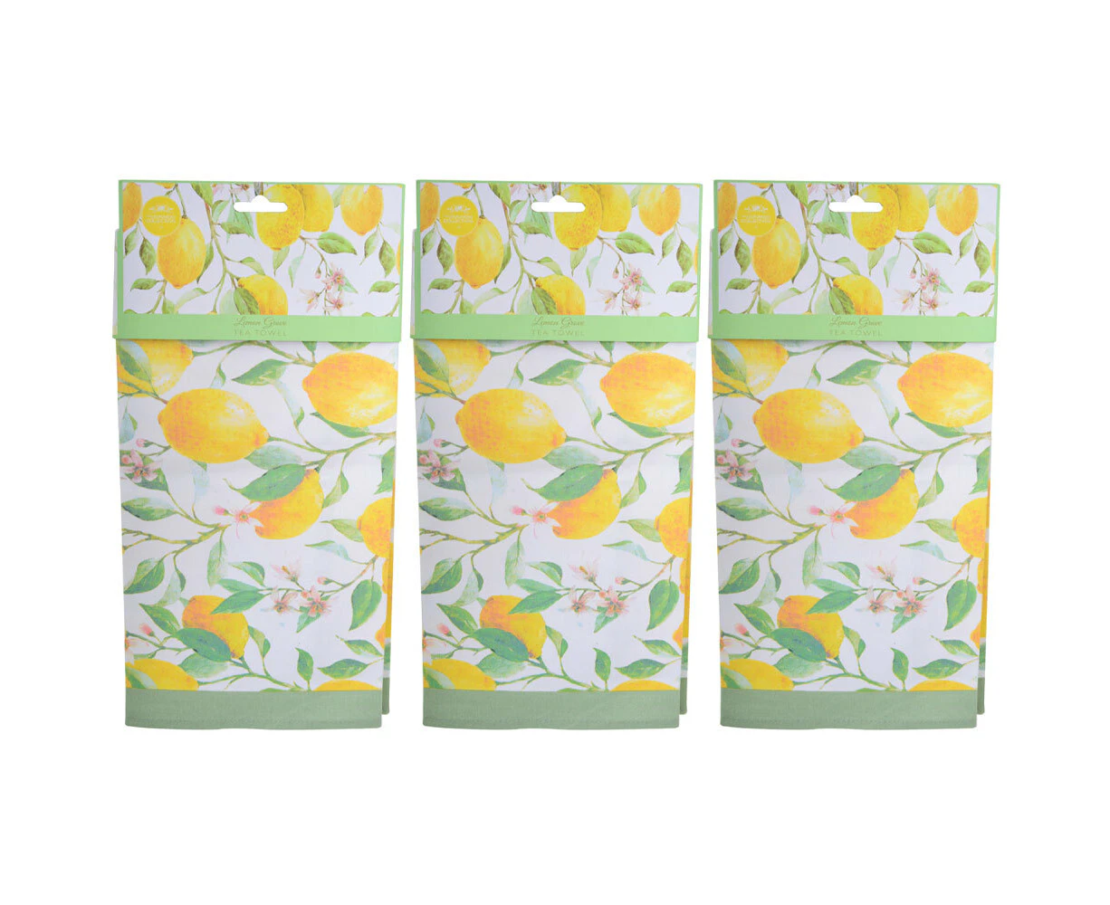 3x Gibson Gifts Lemon Grove Cotton Kitchen Tea Towel/Dish Drying Cloth 38x18cm