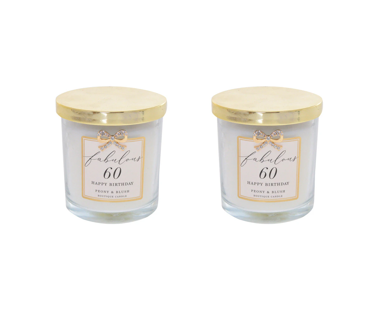 2x Gibson Gifts Jewelled Scented Candle Decor Peony/Blush Scent 60th Birthday