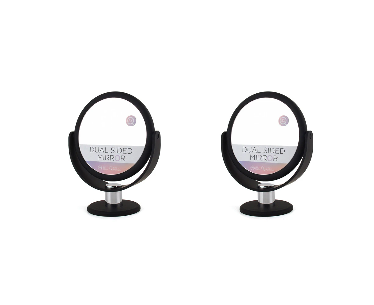 2x Gibson Gifts Vanity Magnification Makeup Mirror Dual Sided Round Black