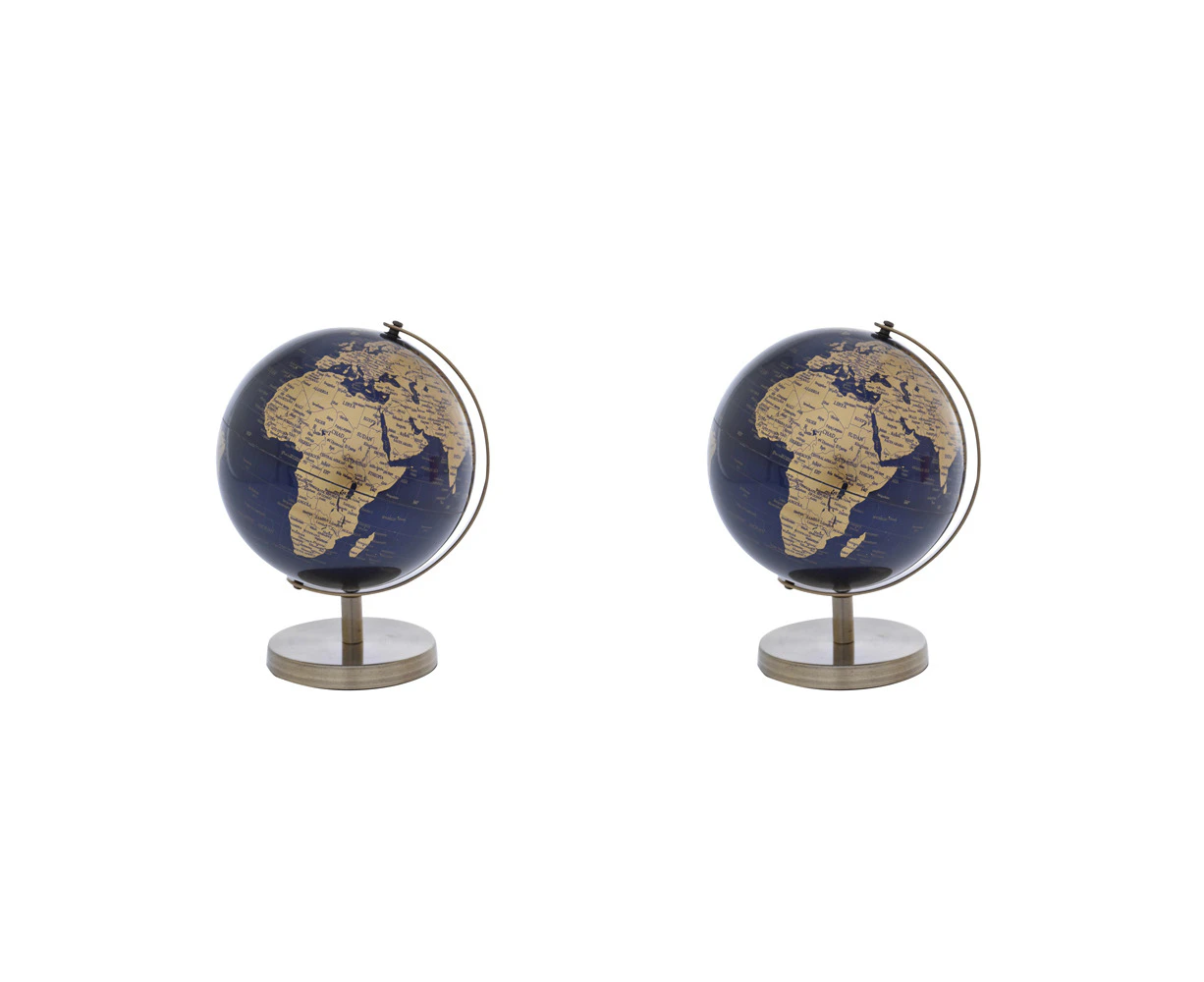 2x Gibson Gifts World Globe Home/Office Tabletop Display Decor 20x15cm Navy/Gold